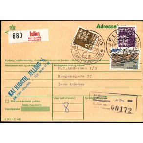 Adressekort fra Jelling - 3,30 og 9 k Rigsvben - Berigtigelseskort 172 - Eftertorto 5,00