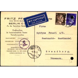 Luftpost  Censurpostkort fra Tyskland  8 - 11 - 43 - Til Svendborg