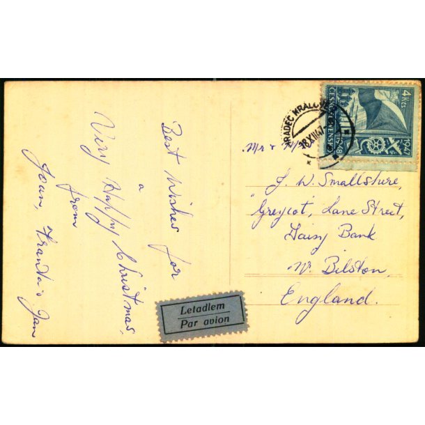 Luftpost Kort fra Tjekoslovakiet til England - 18 - 12 - 47