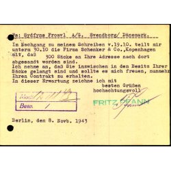 Luftpost  Censurpostkort fra Tyskland  8 - 11 - 43 - Til Svendborg