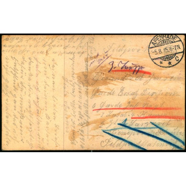 Feldpost - Apenrade   3 -8 -15 - Til  4. Komp - 1. Batl. - Billedside : Glcklich vereint!