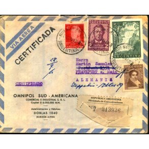Luftpost Rekommanderet Brev fra Argentina til Danmark - 24 - 9 - 58