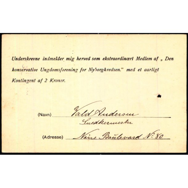 Den konservative Ungdomsforening for Nyborgkredsen - u/n - Brugt. - Arkivhul !