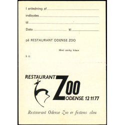Indbydelse til Restaurant Odense Zoo - u/n - Ubrugt