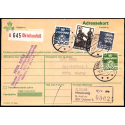 Adressekort fra Christiansfeld - 6 kr Rigsvben m.m. - Berigtigelseskort 24 - Efterporto 0,10