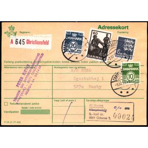 Adressekort fra Christiansfeld - 6 kr Rigsvben m.m. - Berigtigelseskort 24 - Efterporto 0,10