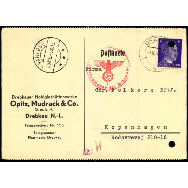 Censurpostkort fra Tyskland  1 - 10 - 42 - Til Kbenhavn