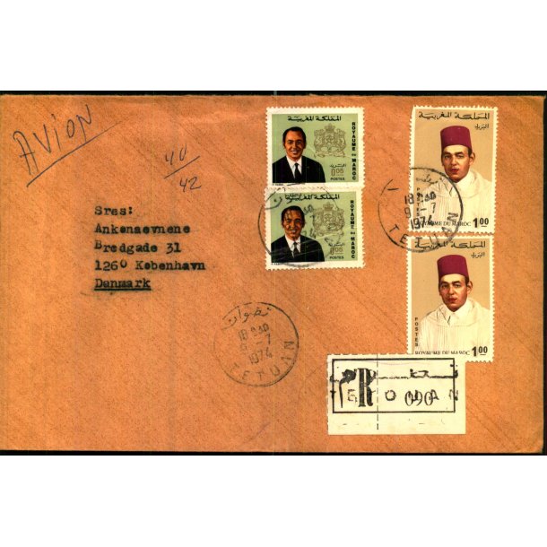 Luftpost Rekommanderet Brev fra Maroco til Danmark - 9 - 7 - 74