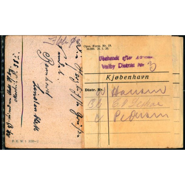 Postkort fra Hamburg 19 - 12 - 20   - Til ster Alle 20 - Ubekendt efter Adressen Valby - 