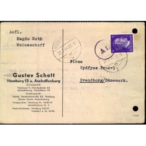 Censurpostkort fra Tyskland  22 - 3 - 44 - Til Svendborg