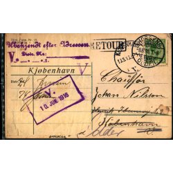 Postkort fra Horsens 8 - 6- 16   - Til Kbenhavn V. - Ubekendt efter Adressen - Retur