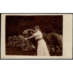 Fotokort Ukendt - Dame og Hest - Brugt