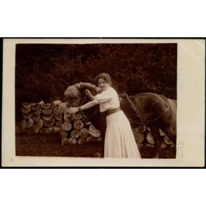 Fotokort Ukendt - Dame og Hest - Brugt
