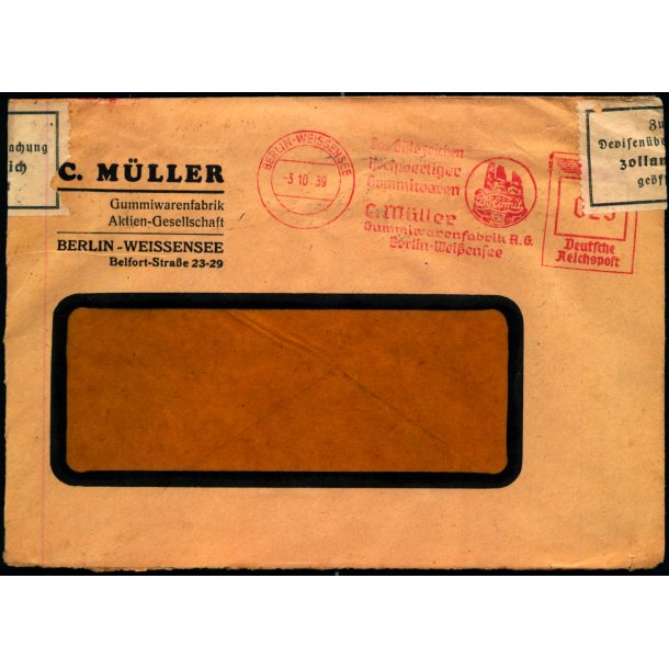 Censurbrev fra Tyskland  3 - 10 - 39 - Til Danmark