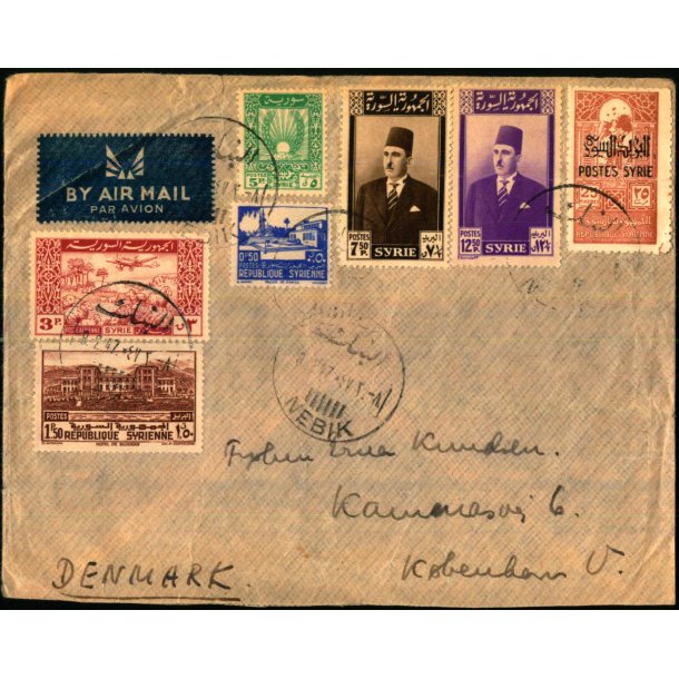 Luftpost Brev fra Syrien til Danmark  8 - 2 - 47
