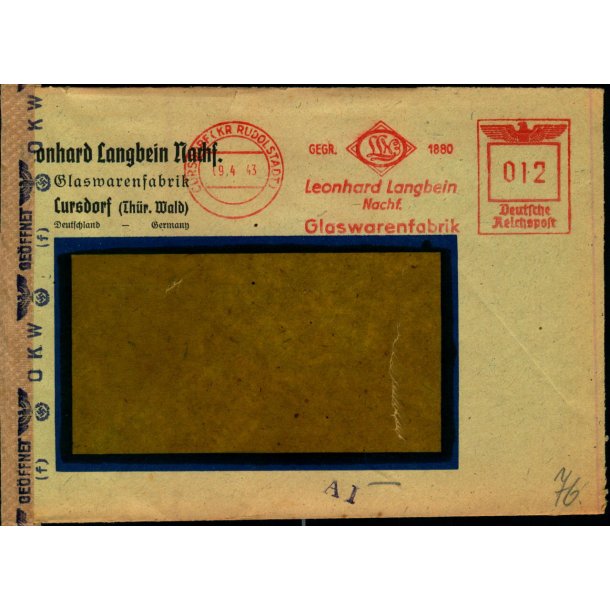 Censurbrev fra Tyskland  19 - 4 - 43 - Til Danmark