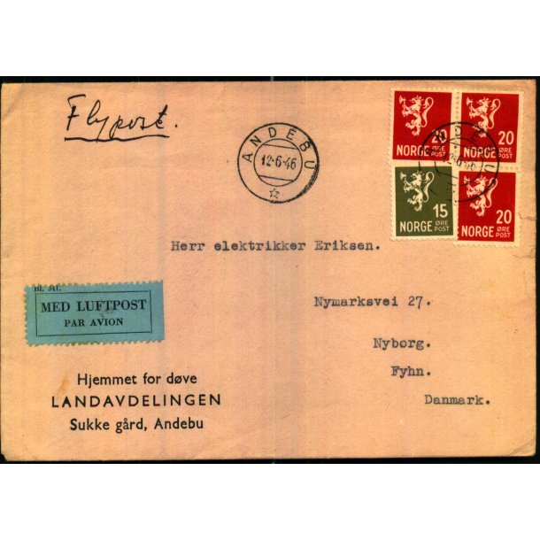 Luftpost Brev fra Norge til Danmark - 12 - 6 - 46