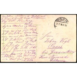 Feldpost - Berlin SW  22 - 7 -16 - Til Gravenstein - Apenrade  - Billedside : Berlin 