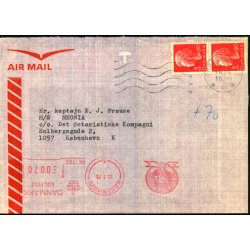 Luftpost Brev til Danmark  Videresendt o,70 kr. - 14 - 7 - 75