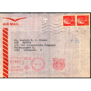 Luftpost Brev til Danmark  Videresendt o,70 kr. - 14 - 7 - 75