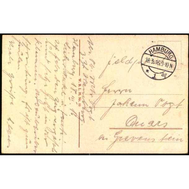 Feldpost - Hamburg 18 - 3 -16 - ? ?  - Billedside : Hamburg