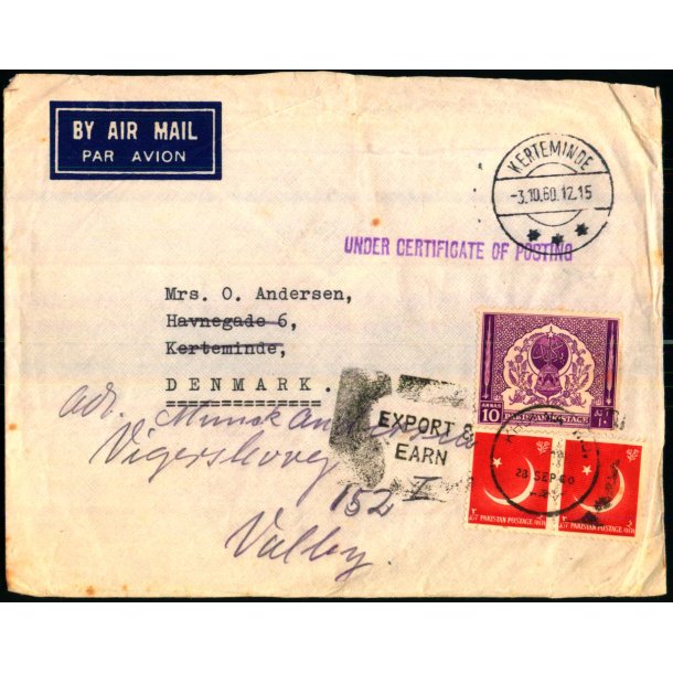 Luftpost Brev fra Pakistan til Danmark  - 23 - 9 - 60