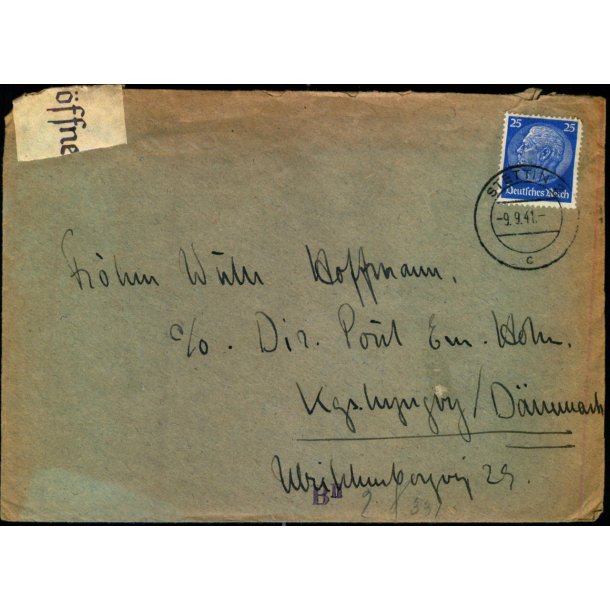 Censurbrev fra Tyskland  9 - 9 - 41 - Til Kgs. Lyngby