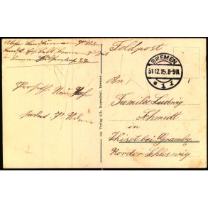Feldpost - Bremen 31 - 12 -15 - Grammby - Nordschleswig  - Billedside : Bremen