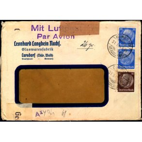 Luftpost  Censurbrev fra Tyskland  31 - 5 - 41 - Til Danmark