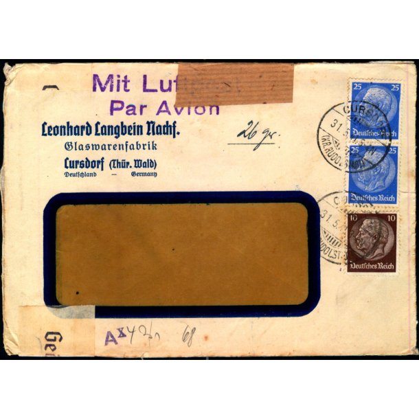 Luftpost  Censurbrev fra Tyskland  31 - 5 - 41 - Til Danmark