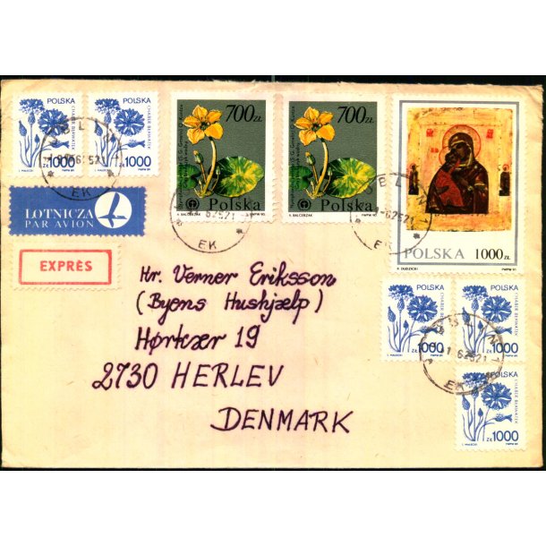 Luftpost - Expres Brev fra Polen til Danmark  - 9 - 9 - 62