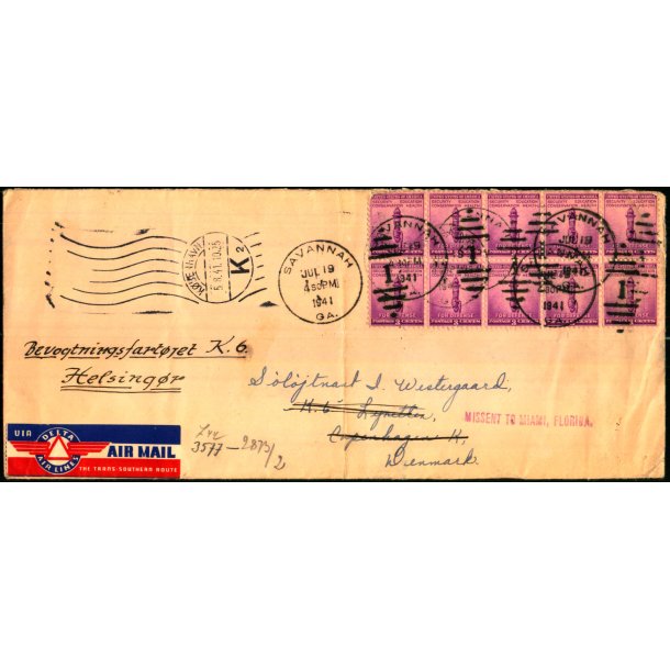 Luftpost - Censurbrev fra U.S.A.  til Kbenhavn - 19 - 7 - 1941