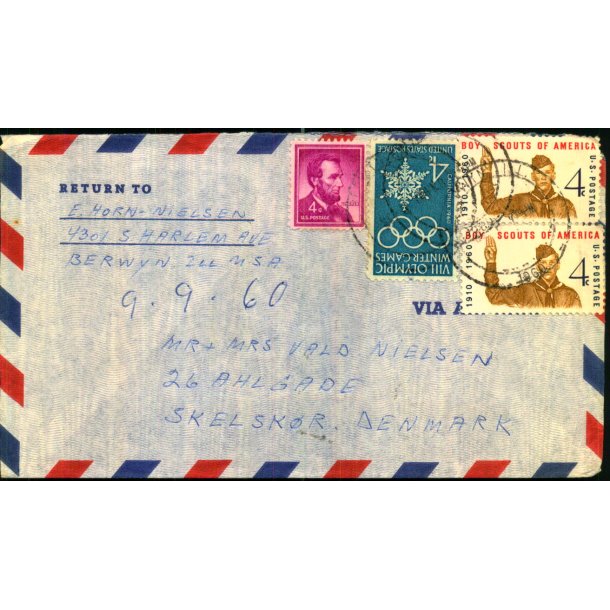Luftpost Brev fra U.S.A. til Danmark  - 9 - 9 - 60