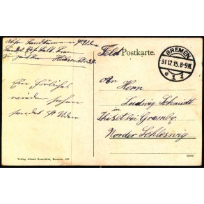 Feldpost - Bremen 31 - 12 -15 - Grammby - Nordschleswig  - Billedside : Bremen