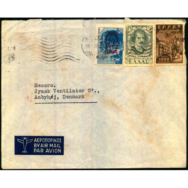 Luftpost Brev fra Grkenland til Danmark - 24 - 11 - 48