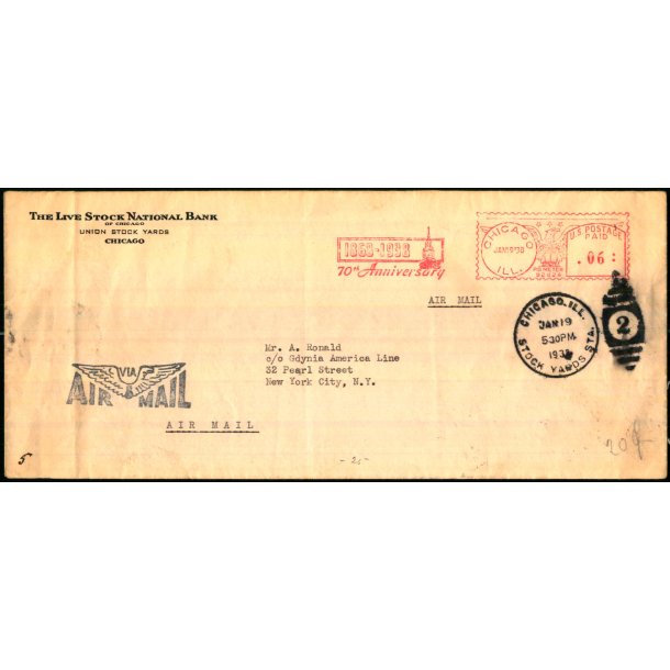 Luftpost Brev fra Chicago til New York - 19 - 1 - 38