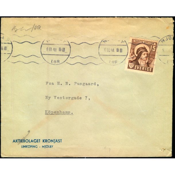 Censurbrev fra Sverige  6 -11 - 41 - Til Kbenhavn
