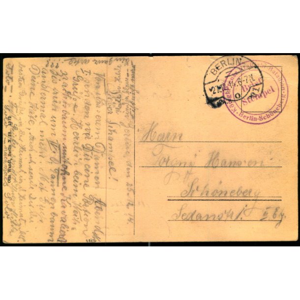 Feldpost - Berlin  27 - 12 -14 - Til Schneberg  - Billedside : Berlin W.