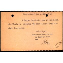 Justitsraad Alexandersen - S�nderborg -  Helsagskort u/n - Brugt