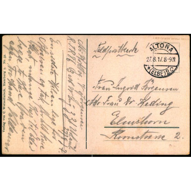 Feldpost - Altona 27 - 8 -17 - Til Elmsthorn  - Billedside : Hamburg