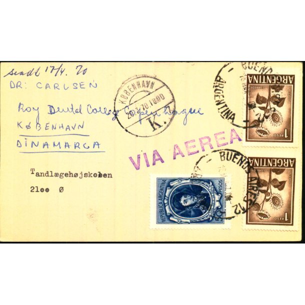 Luftpost Kort fra Argentina - 18 - 3 - 70