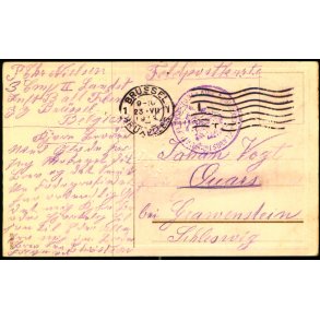  Feldpost - Brussel  23 - 7 -17 - Til Gravenstein - Schlesvig  - Billedside : Gedenken