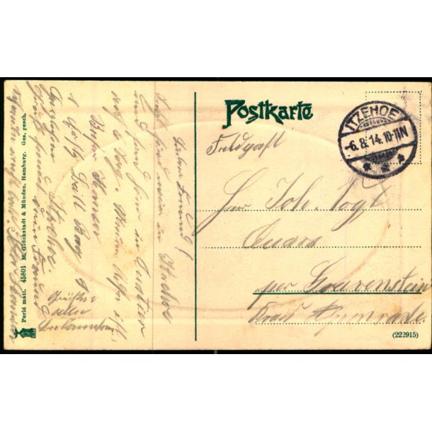 Feldpost - Itzehoe   6 -8 -14 - Til  Gravenstein - Apenrade - Billedside :  Itzehoe