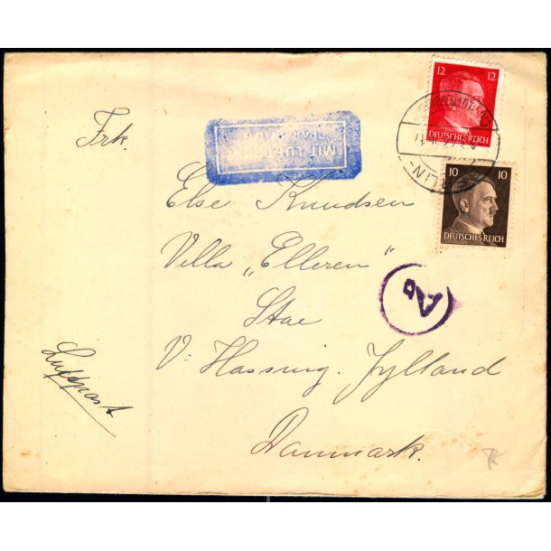 Luftpost  Censurbrev med indhold fra Tyskland  9 - 3 - 43 - Til V. Hassing