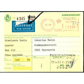 Luftpost - Adressekort fra Danmark til Upernavik - Grnland 21 - 3 - 80