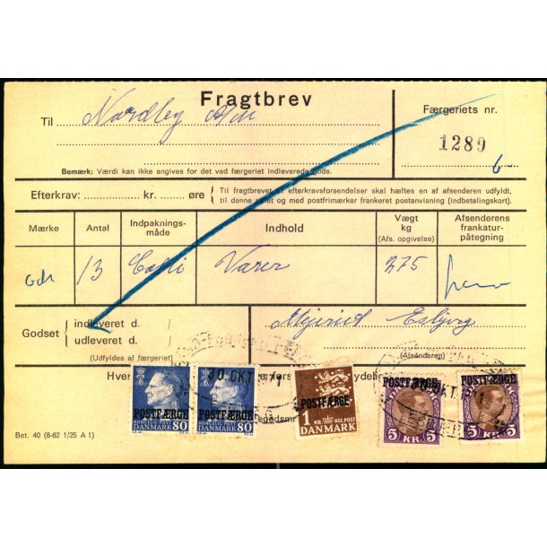 Fragtbrev -2x 5 Kr. Chr. X og 2 x 80 re Fr. IX Prov  1 kr. R.- Fra Esbjerg til Fan 30. okt. 1971 -