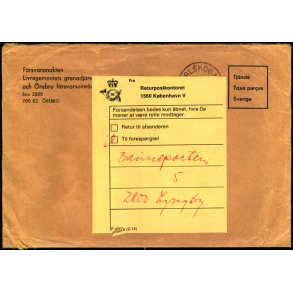  Brev Sverige til Lyngby 16 - 12 - 84  - Returpostkontoret til Foresprgsel !!