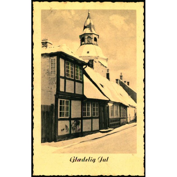 Adelgade m. Klokketaarnet - Faaborg - Gl�delig Jul - Odense Papir 80947 - Brugt