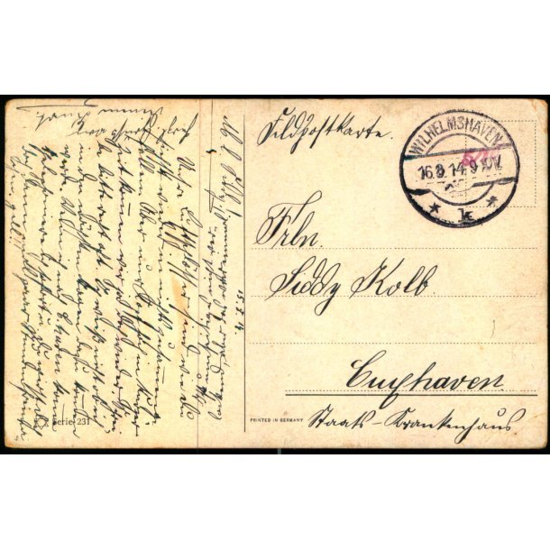 Feldpost - Wilhelmshaven   16 -8-14 - Til  Cuqhaven - Billedside : Opstilling
