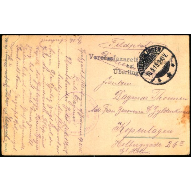 Feldpost - Ueberlinger 18 -5  - 15  - Til Kbenhavn  - Billedside : Insel Mainau